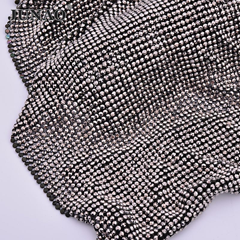 Crystal Mesh Fabric - Junao-金と黒のクリスタルメッシュ,45x120cm,ラインストーンのアップリケ,アルミニウムと金属のトリミング,樹脂リボン,ドレスクラフト
